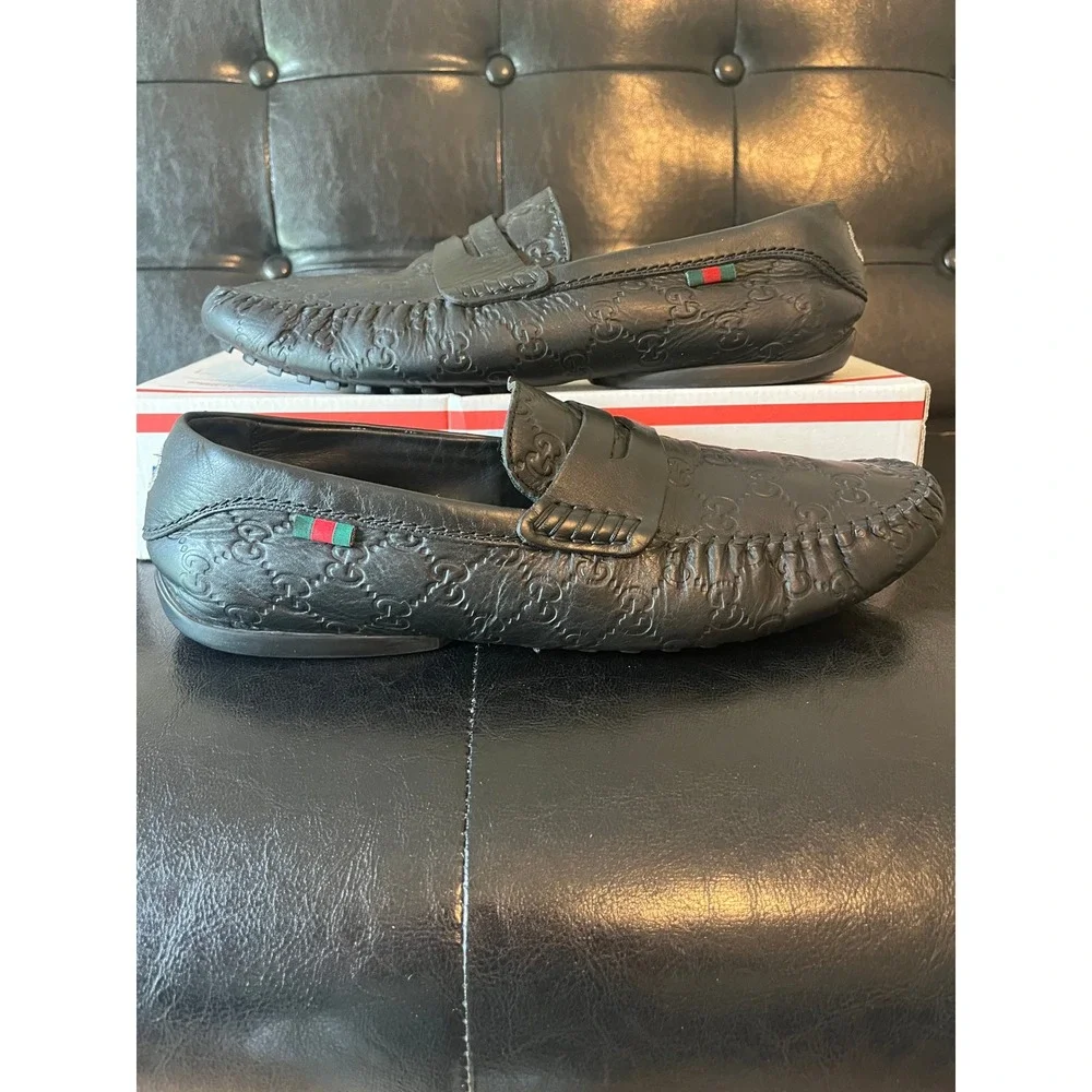 Gucci‎ Black Leather Penny Loafers Driving Shoes